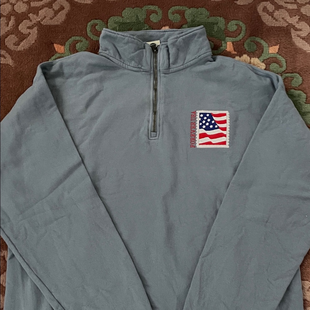 Comfort Wash Gray Quarter-Zip with Flag Detail